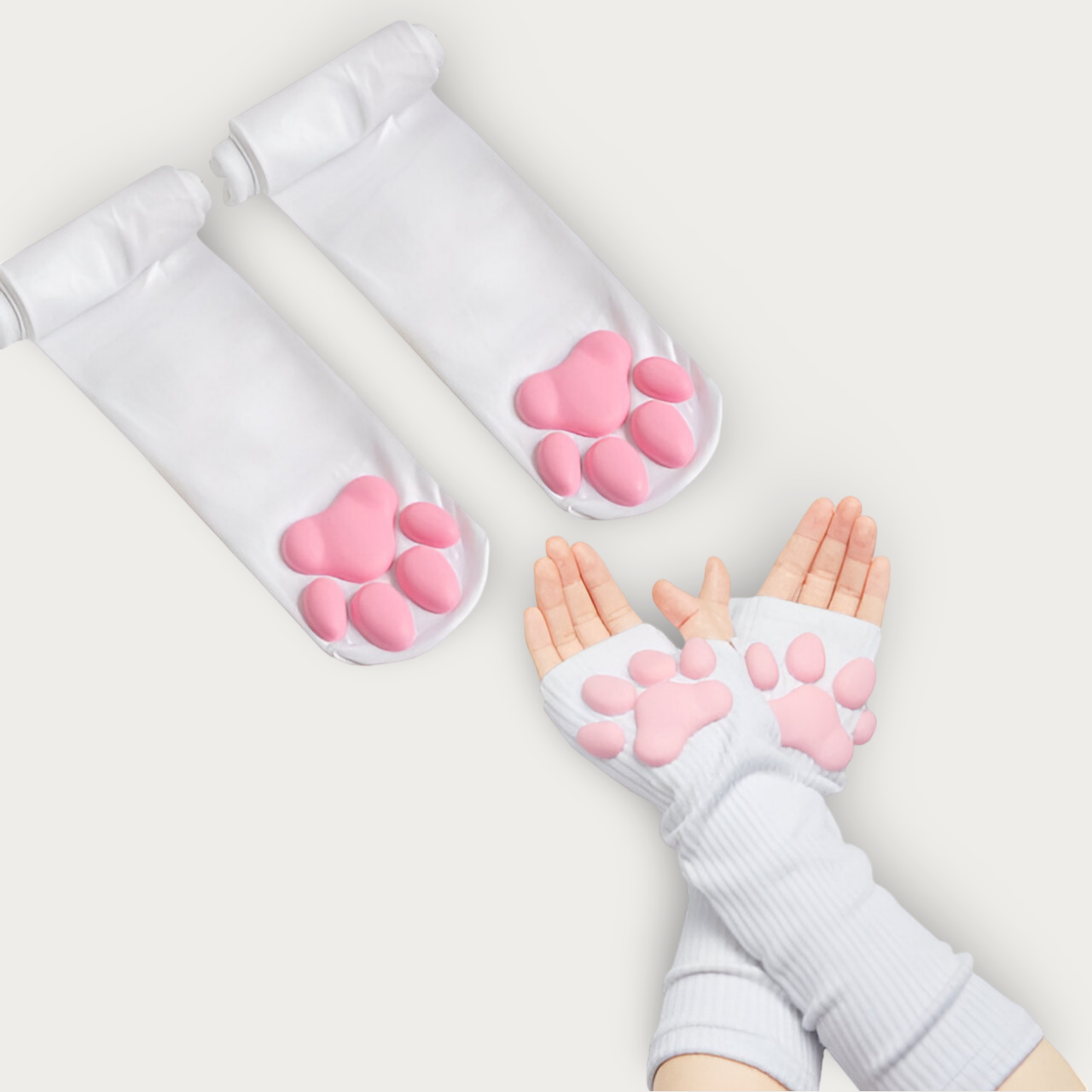 3D Pink Cat Paw Gloves & Stockings