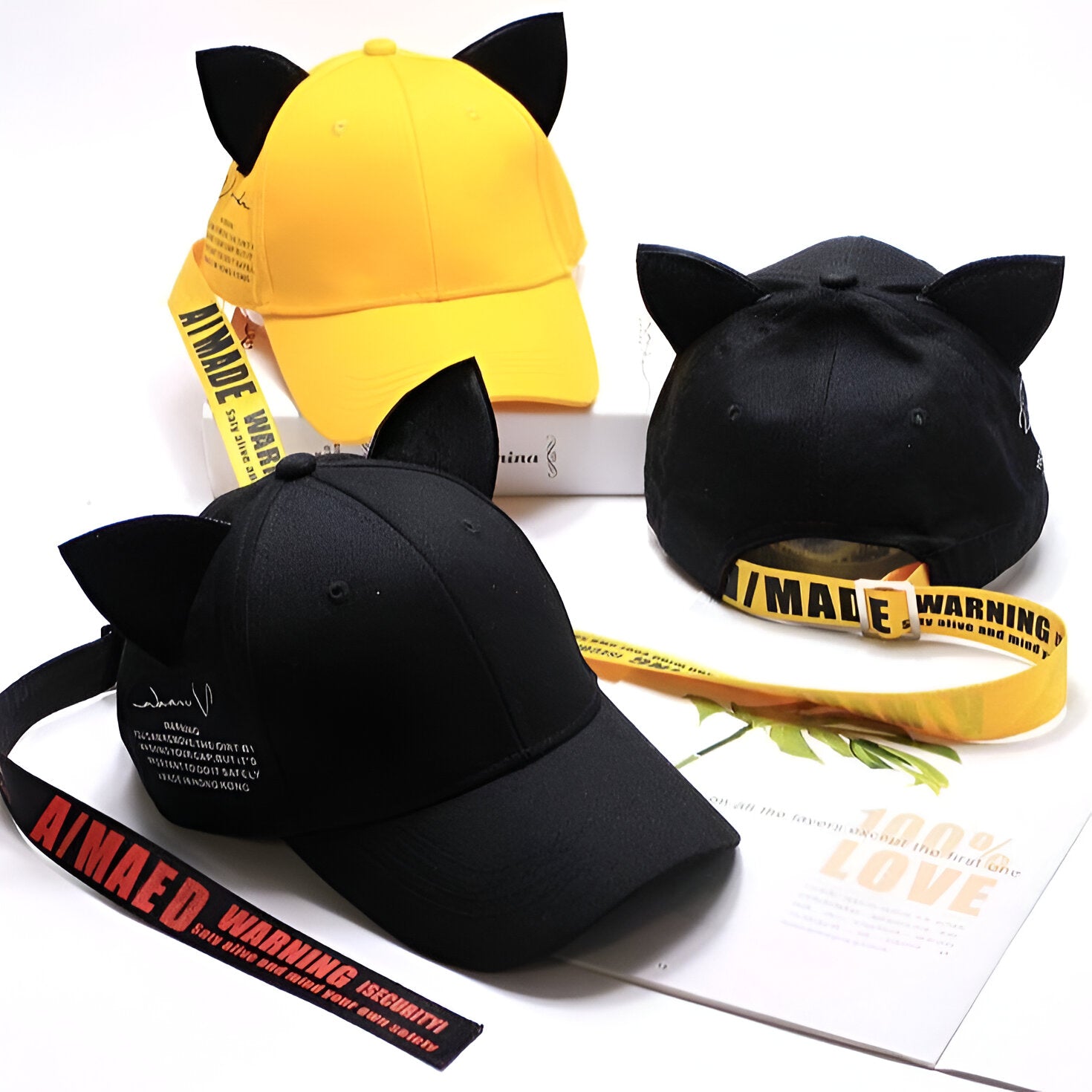 Hip Hop Kitty Baseball Cap with Printed Strap