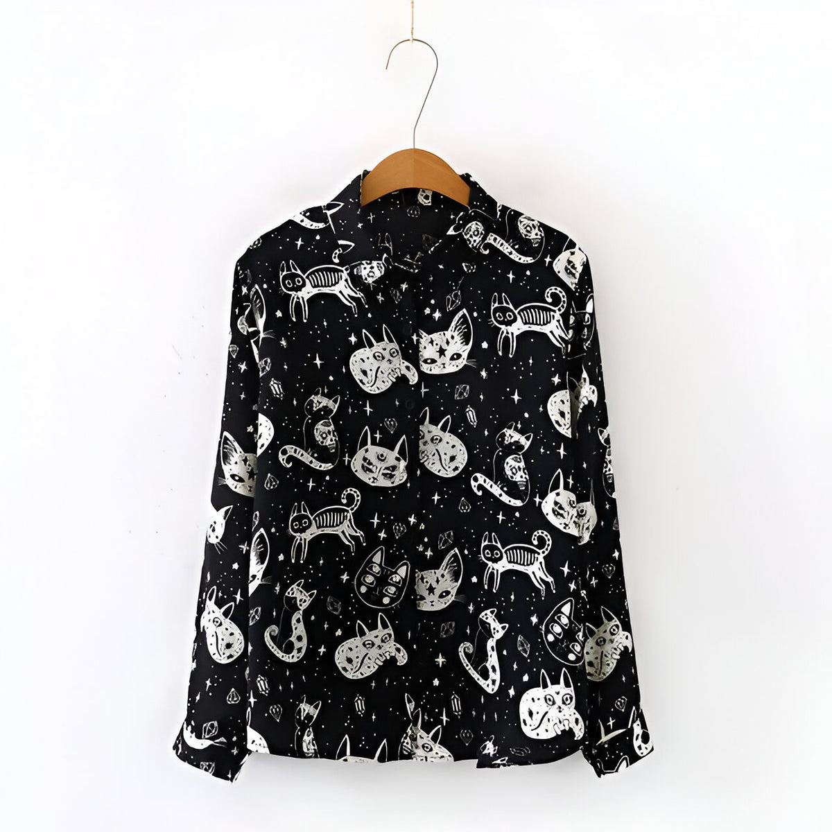 Slim Cut Chiffon Cat Print Shirt