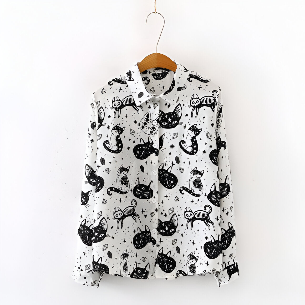 Slim Cut Chiffon Cat Print Shirt