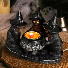 Vintage Black Cat Witch Candle Holder