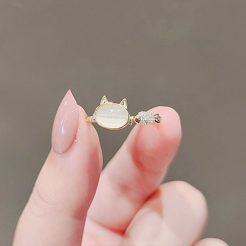 Cat and Fish Ring [Adjustable]