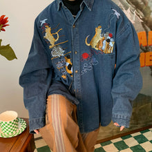 Load image into Gallery viewer, Retro Cat Embroidery Denim Shirt

