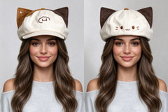 Reversible Cat Ear Beret with Two-Tone Ears