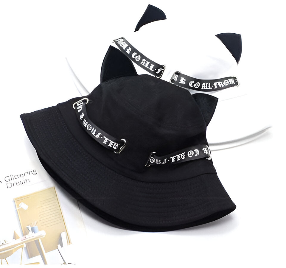 Gothic Ribbon Cat Ear Bucket Hat
