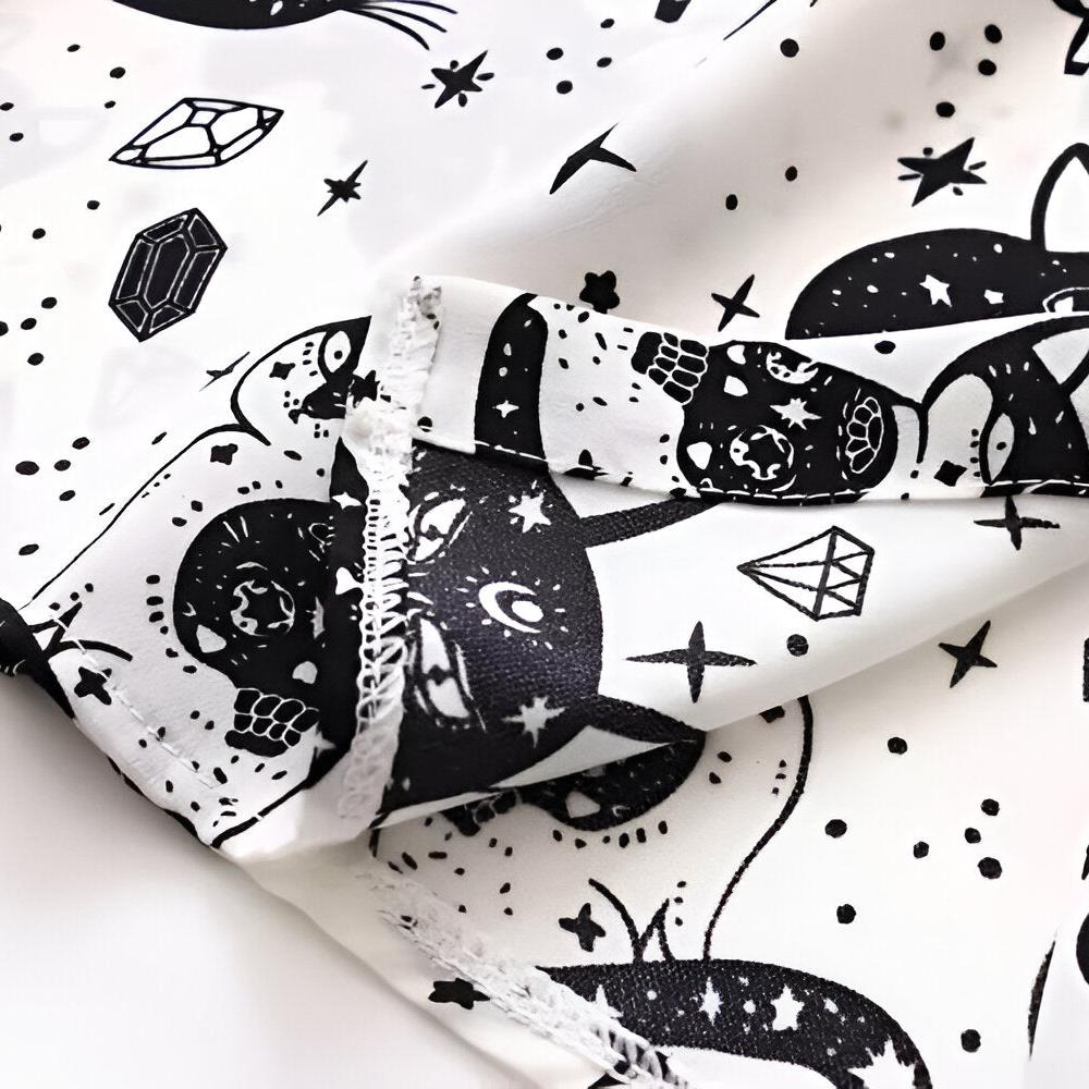 Slim Cut Chiffon Cat Print Shirt