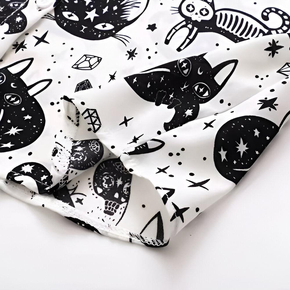 Slim Cut Chiffon Cat Print Shirt