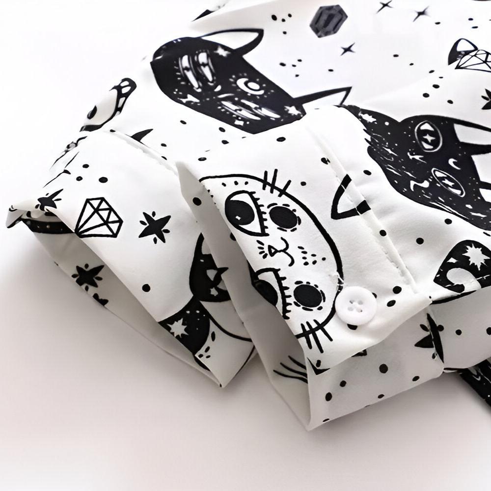 Slim Cut Chiffon Cat Print Shirt