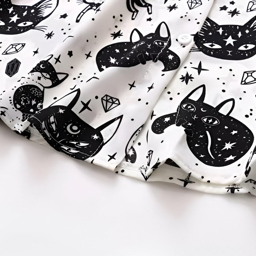 Slim Cut Chiffon Cat Print Shirt