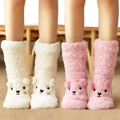 Fuzzy Bear Design Winter Socks