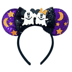 Spooky Mickey Ears Headband with glitter bows – perfect for Halloween costumes and Disney theme park trips!