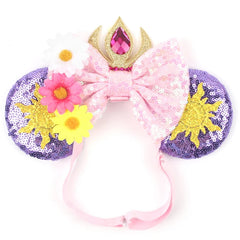 Disney Rapunzel headband for toddlers with sequin bow – perfect for theme park trips and birthday parties!