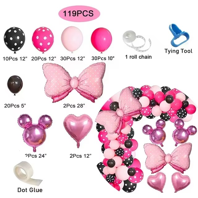 Minnie Style Birthday Balloon Set (119 Pcs Set)