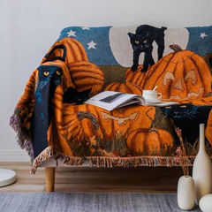 Spooky Cat Pumpkin Tapestry