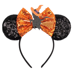 Glittery black witch ears with orange bow – add Disney magic to your trick-or-treat or costume party!
