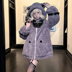Fluffy Cat Ears Zip Up Hoodie