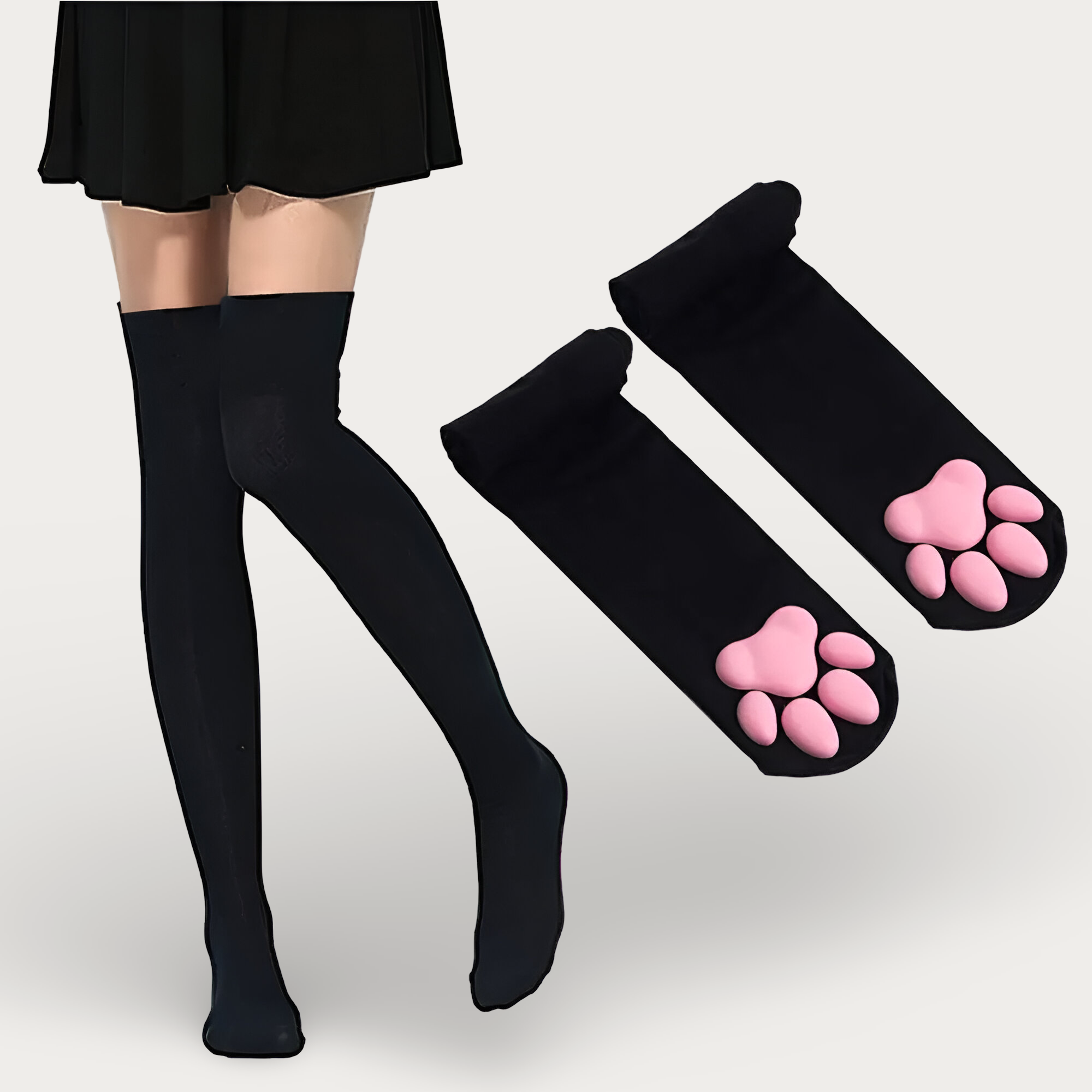3D Pink Cat Paw Gloves & Stockings