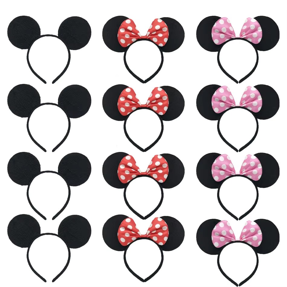 Minnie Mickey Ears & Bow Headbands – 3/6/12 Pcs Per Pack
