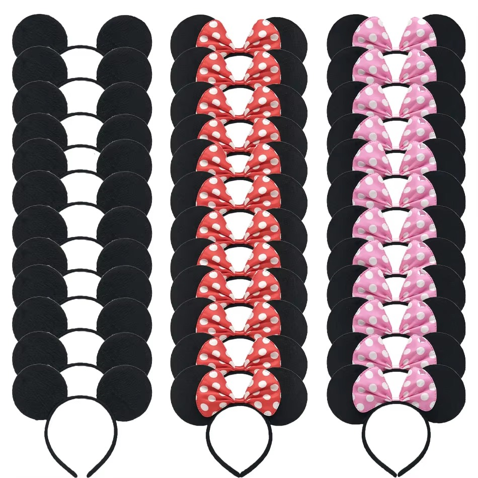 Minnie Mickey Ears & Bow Headbands – 3/6/12 Pcs Per Pack
