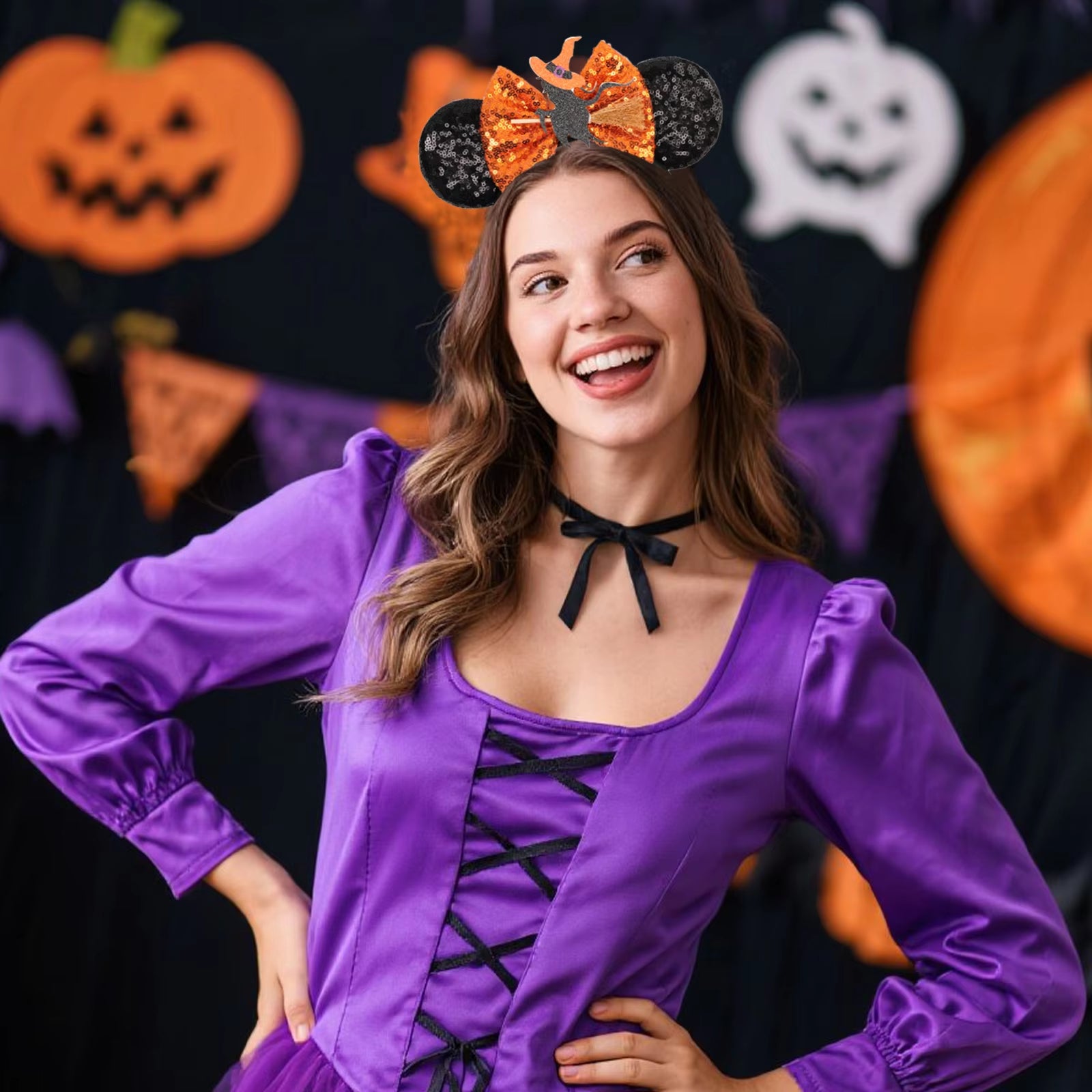 Disney-inspired witch headband – breathable, sparkly, and perfect for pumpkin patch visits and fall outfits!