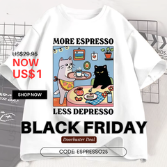 Coffee Cat Mood T-Shirt [Plus Size Available]