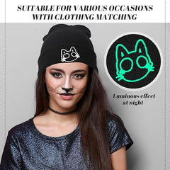 Glow In The Dark Kitty Embroidered Beanie