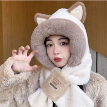 Load image into Gallery viewer, Cuddly Cat Ears Plush Hooded Hat &amp; Scarf
