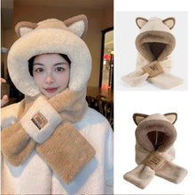 Load image into Gallery viewer, Cuddly Cat Ears Plush Hooded Hat &amp; Scarf
