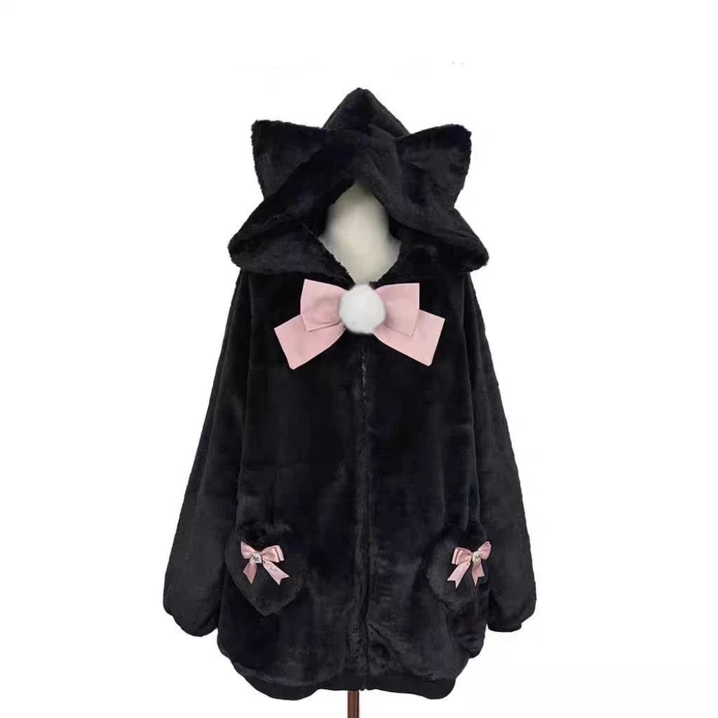 Fluffy Cat Ears Zip Up Hoodie