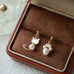 🎁 FREE - Luxurious Pearl Cat & Paw Earrings [Stud / Clip-On]