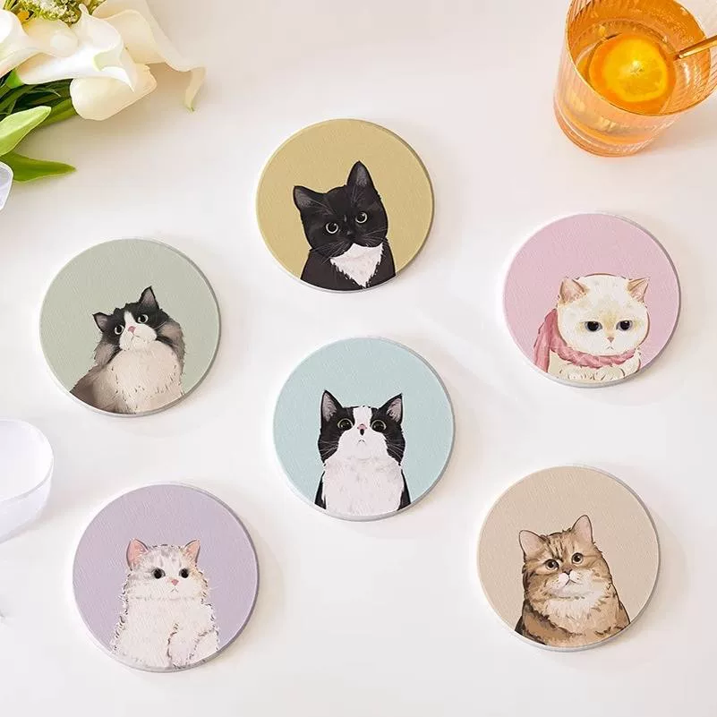 Zakka Style Cat Diatomite Stone Coasters