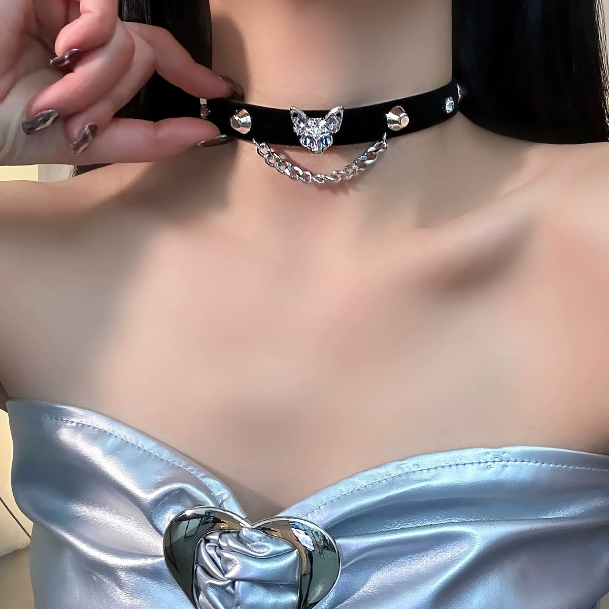 🎁 FREE - Gothic Cat Motif Spiked Choker