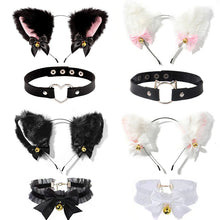 Load image into Gallery viewer, Handmade Cat Ears Headband &amp; Collar Set
