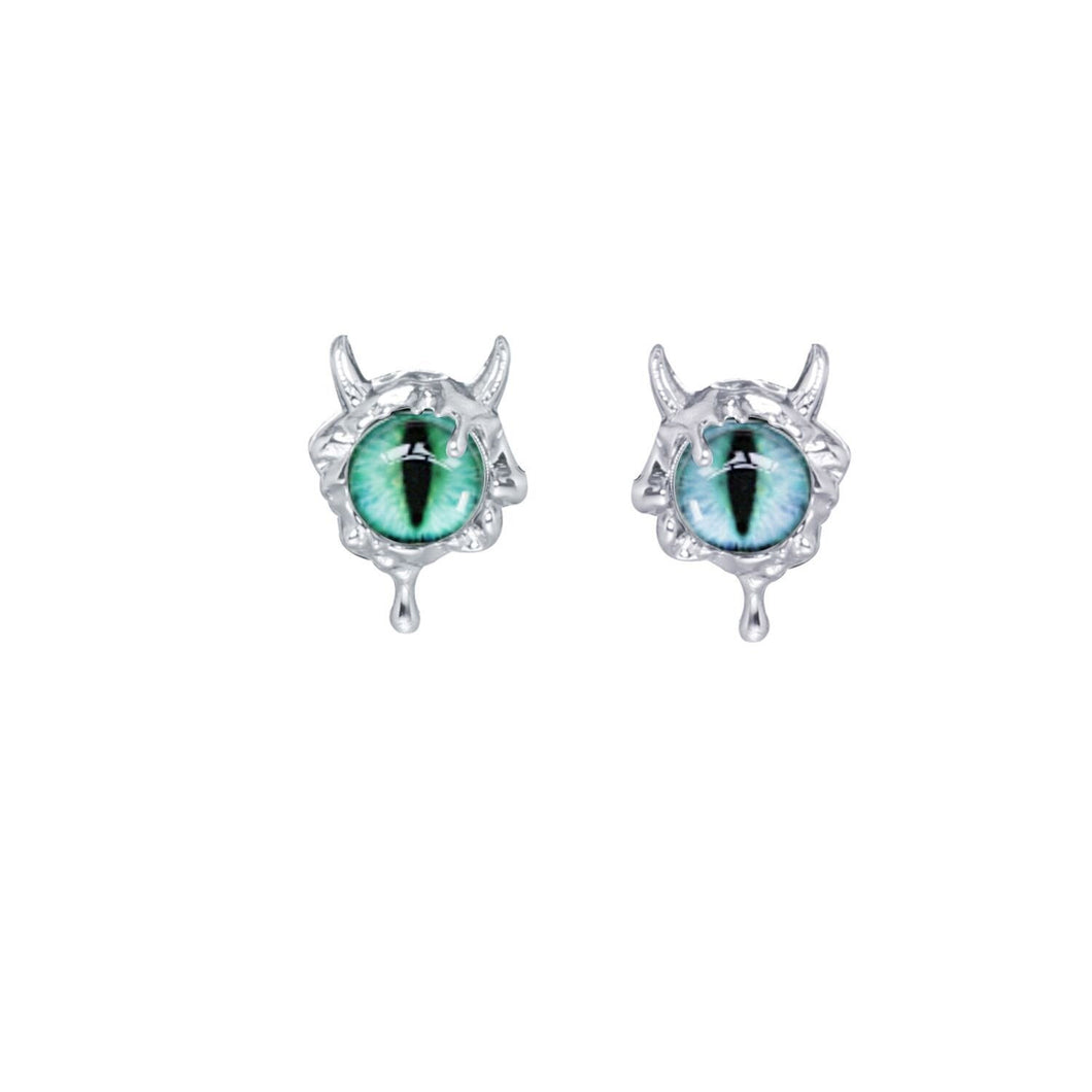 Dual Color Cat's Eyes Earrings [ Stud/Clip, 925 Silver]