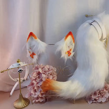 Load and play video in Gallery viewer, Handmade White-Orange Furry Ears and Tail Set
