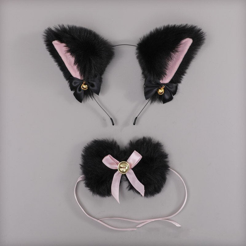 Handmade Cat Ears Headband & Collar Set