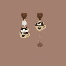 Load image into Gallery viewer, Cat In Cup Earrings [Stud/Clip]
