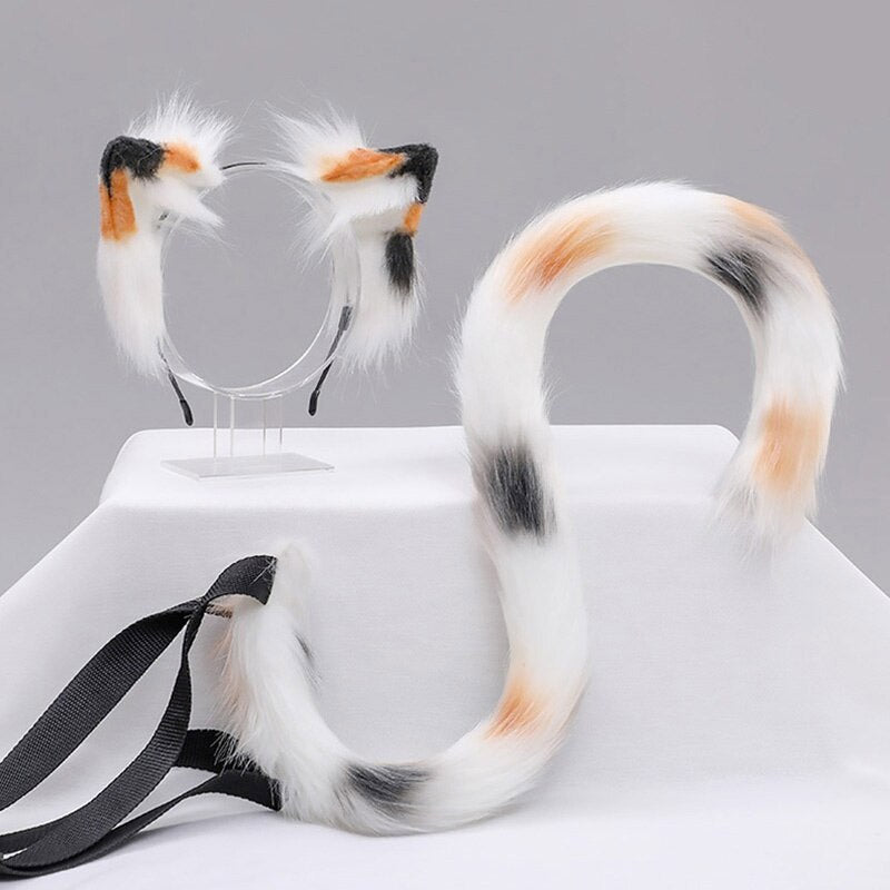 Handmade Tri-color Tabby Cat Ears and Tail Set