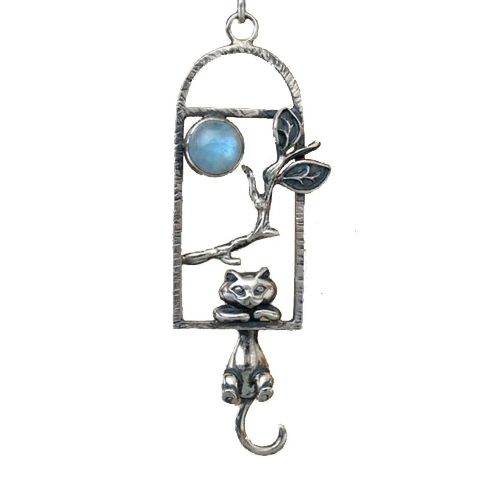 Hanging Cat Moonstone Charm