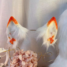Load image into Gallery viewer, Handmade White-Orange Furry Ears and Tail Set

