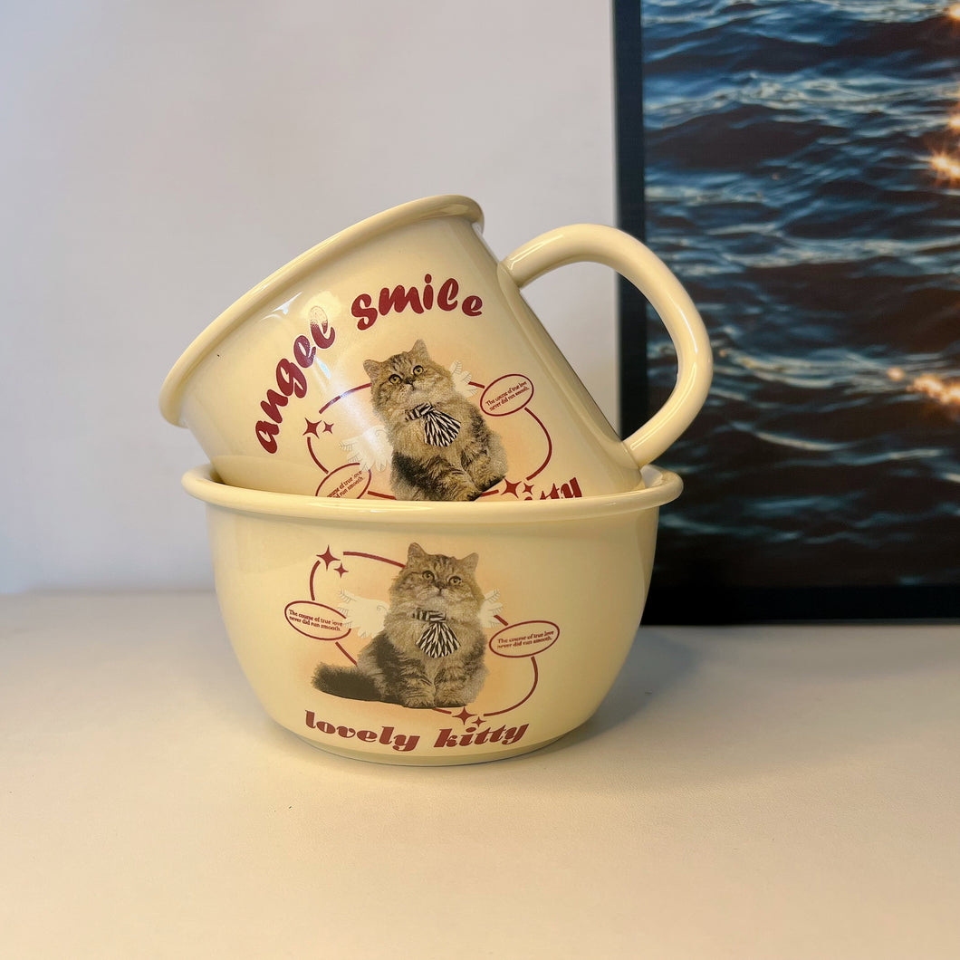 Retro Kitty Mug and Bowl