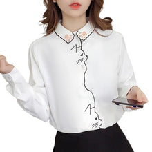 Load image into Gallery viewer, Playful Meow - 2 Nosy Kittens Embroided White Blouse- Review
