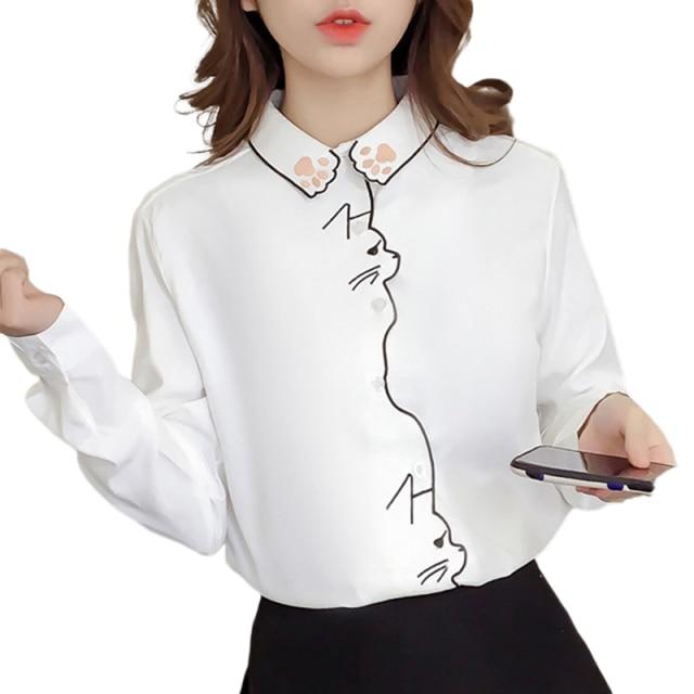 Playful Meow - 2 Nosy Kittens Embroided White Blouse- Review