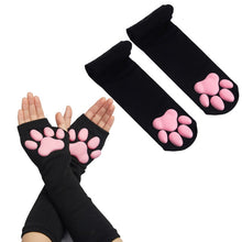 Load image into Gallery viewer, 3D Pink Cat Paw Gloves &amp; Stockings
