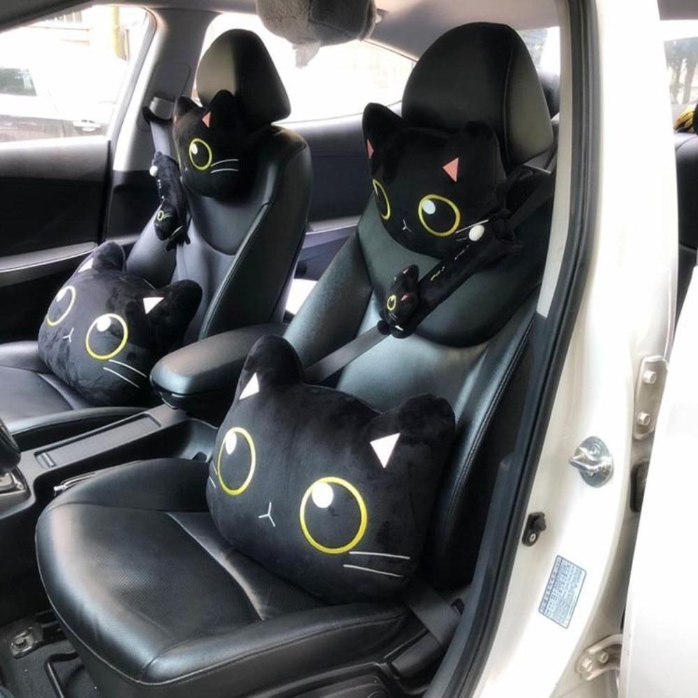 Black Cat Car Cushions Set Playful Meow
