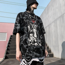 Load image into Gallery viewer, Playful Meow - Black Cat Punk Rock Oversize Tee- Review
