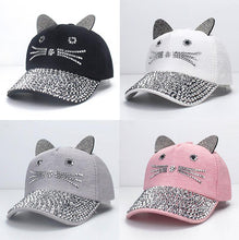 Load image into Gallery viewer, Playful Meow - Bling Bling Cat Ear Rhinestone Snapback Cap [For Children]- Review
