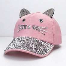 Load image into Gallery viewer, Playful Meow - Bling Bling Cat Ear Rhinestone Snapback Cap [For Children]- Review

