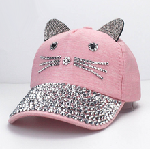 Load image into Gallery viewer, Playful Meow - Bling Bling Cat Ear Rhinestone Snapback Cap [For Children]- Review

