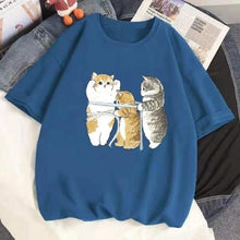 Load image into Gallery viewer, Playful Meow - Cat Anime Oversize T-Shirt [Plus Size Availalbe] - Apparel for Humans - Blue-S-
